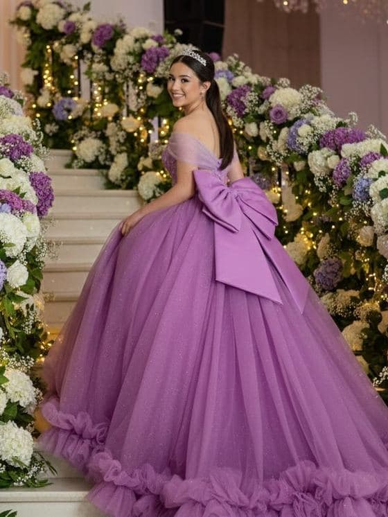Vestido lila con moño