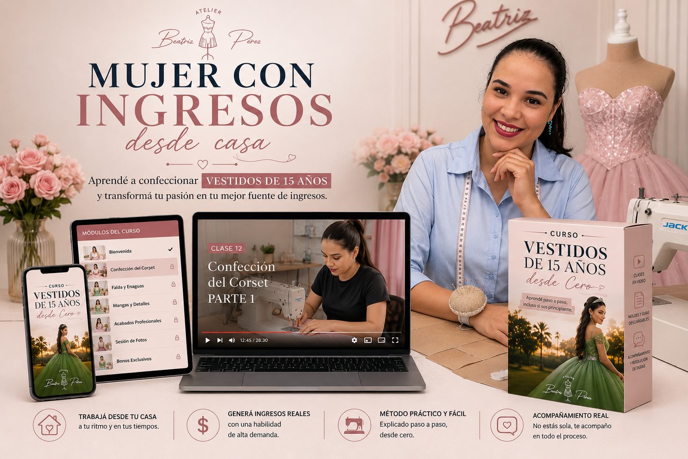 Curso Mujer con Ingresos desde Casa: confección de vestidos con Beatriz